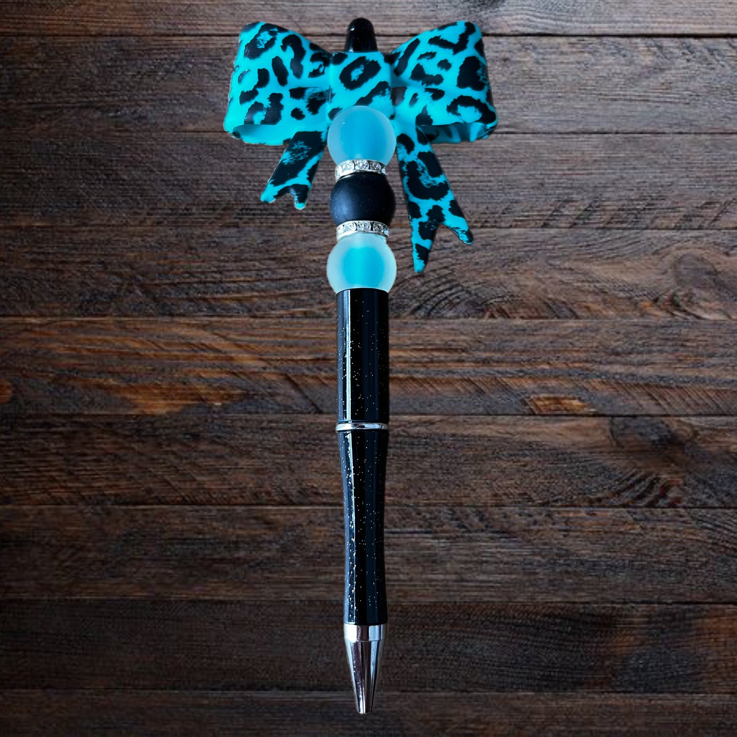 Midnight Teal Leopard Bow