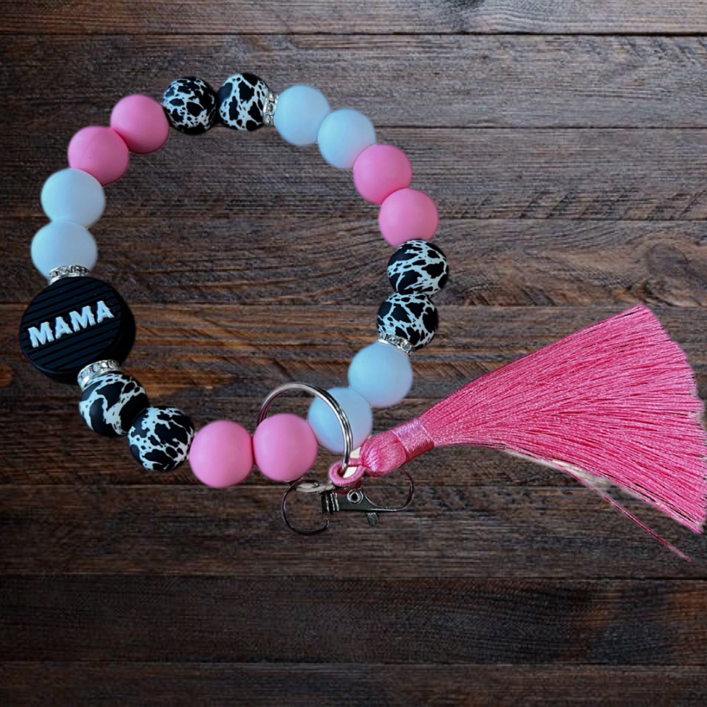 Pretty In Pink Mama Beaded Wristlet