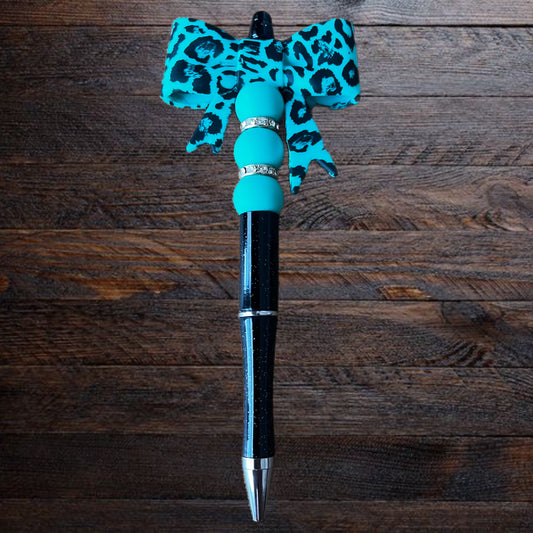 Teal Leopard Luxe Bow
