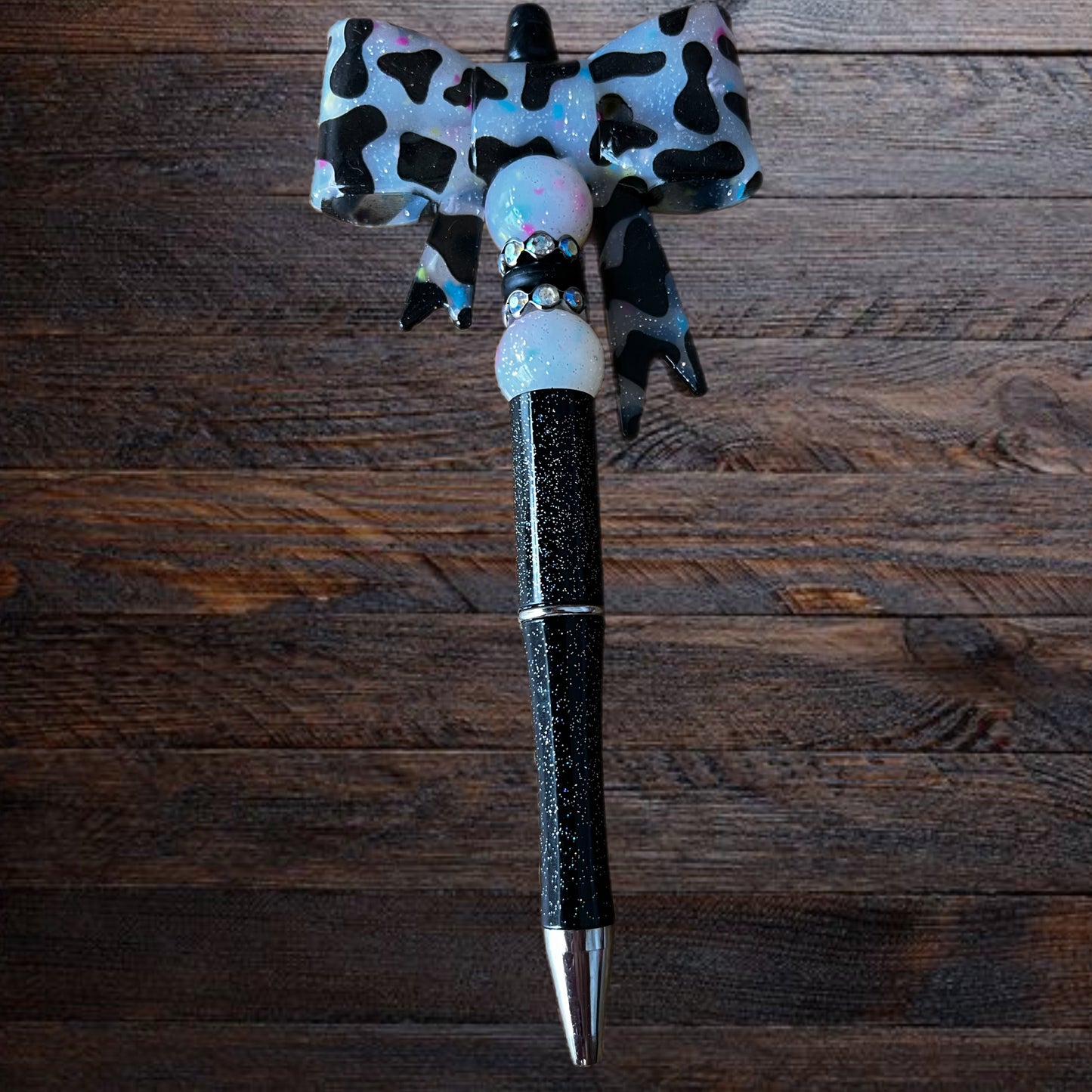 Black Cow Print Bow