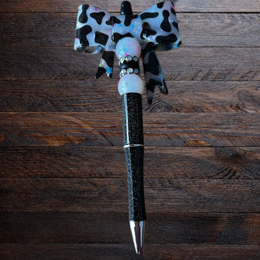 Black Cow Print Bow