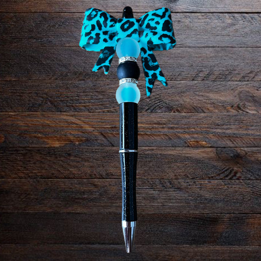 Midnight Teal Leopard Bow