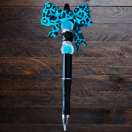 Teal Leopard Bow